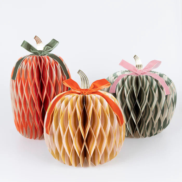 Calabazas de Papel Nido de Abeja con Rayas Otoñales