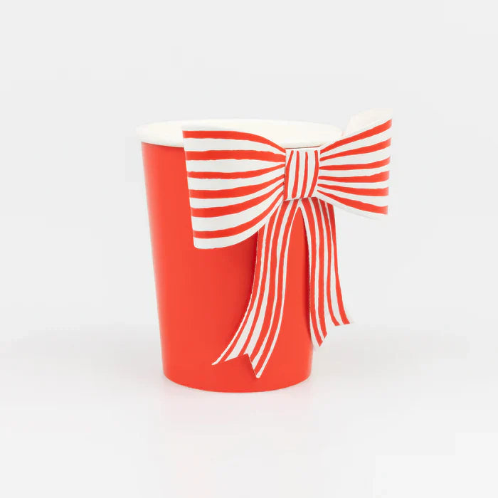 Vasos con Lazo a rayas rojo y blanco