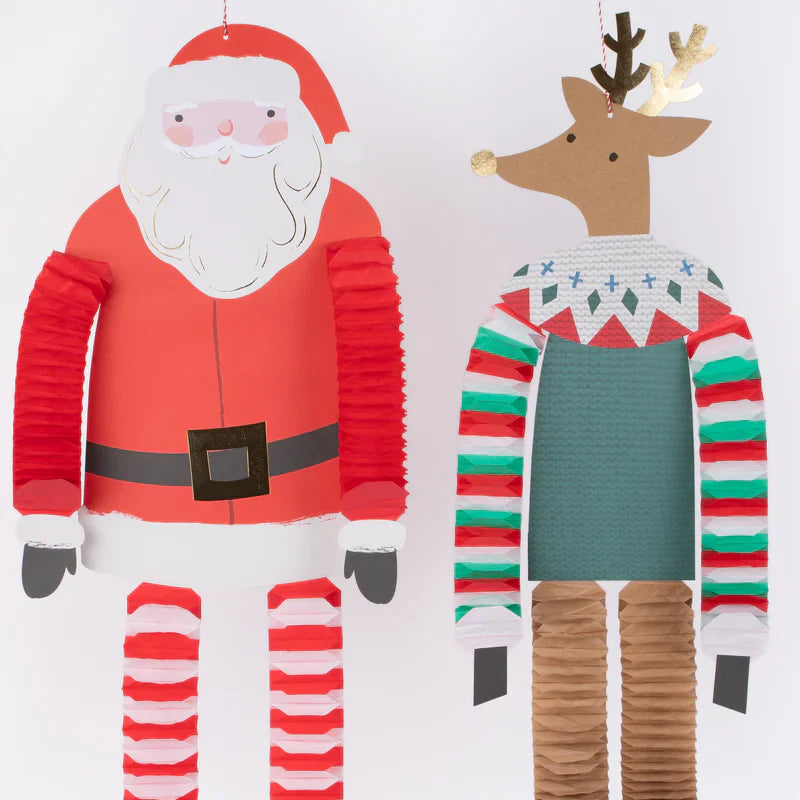 Decoración de Papá Noel y Renos de piernas largas